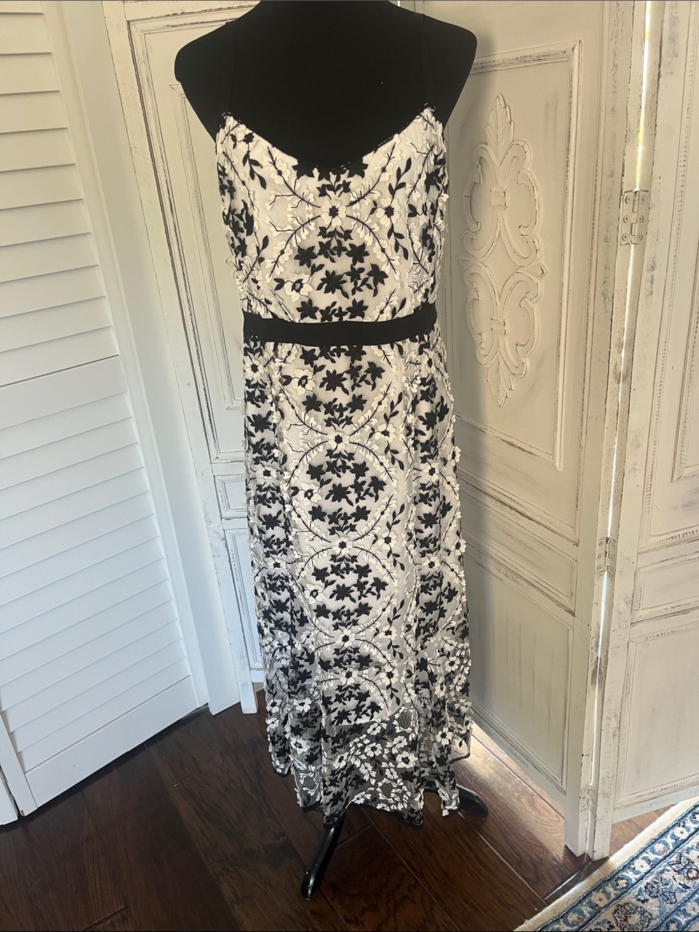 Nanette Lepore Black and White Floral Embroidered Maxi Dress